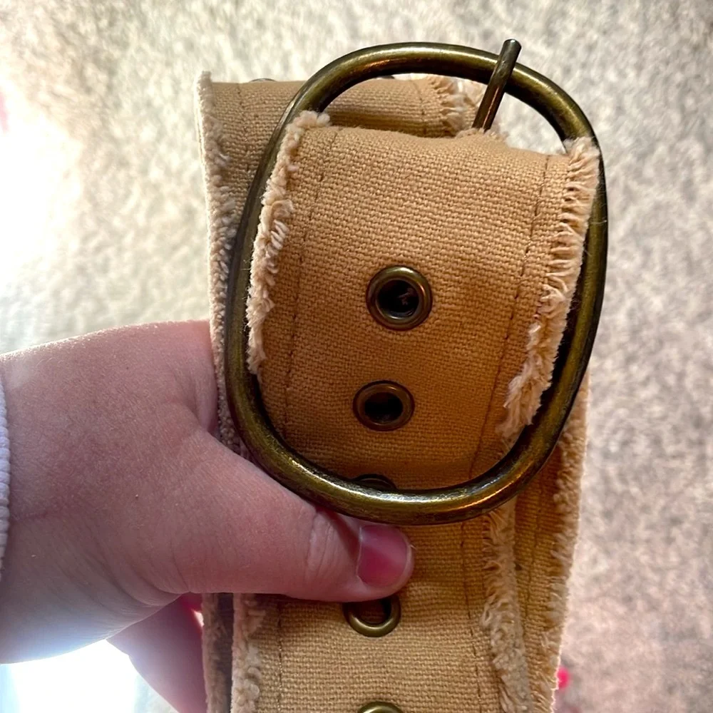 Vintage Y2k sparkling frayed fabric belt in tan